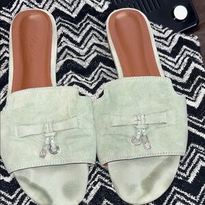 Light blue designer inspired Suede Women's Slide Sandals